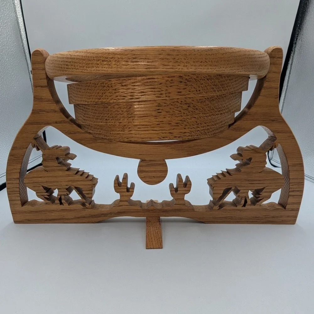 Unbranded Collapsible Wood Fruit Basket Brown Oak Western Bronco Design OS